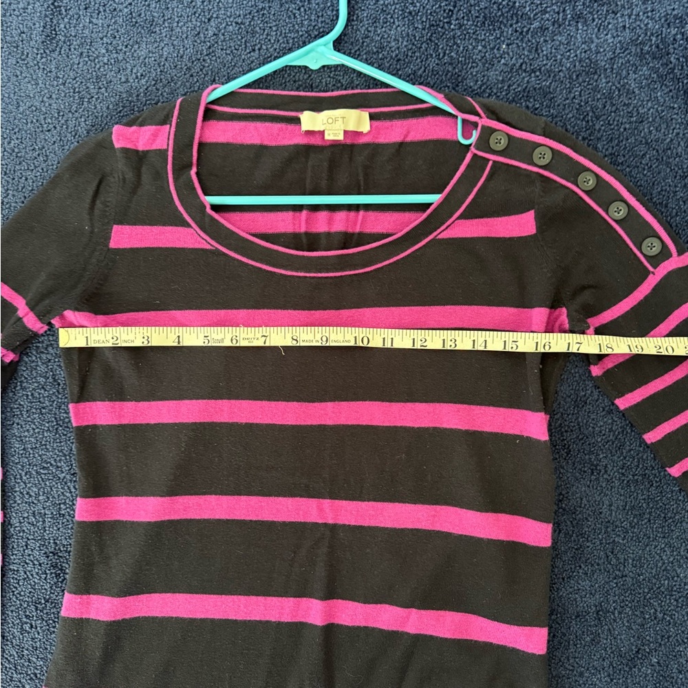 LOFT Medium Navy and Fushia Striped Sweater with Buttons - Picture 3 of 7